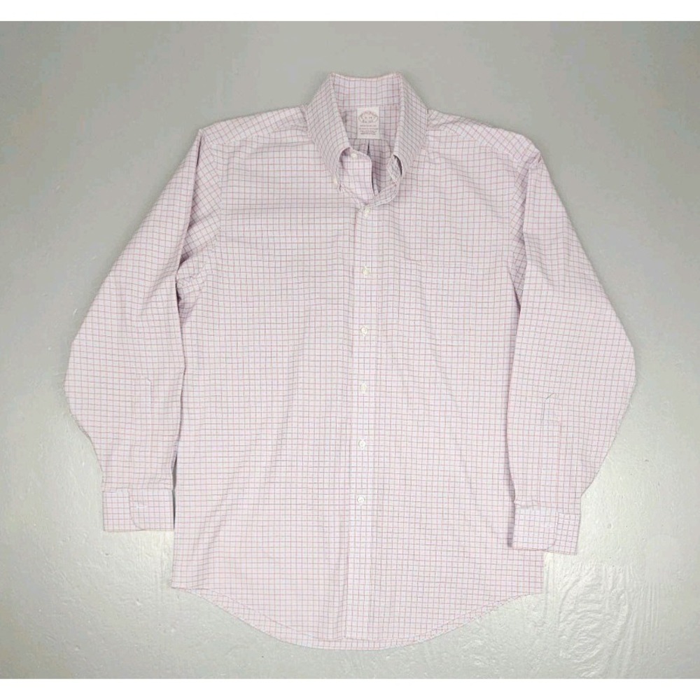 Brooks Brothers Button Down Shirt Mens 16-34 Madison Red Blue Plaid Casual L/S